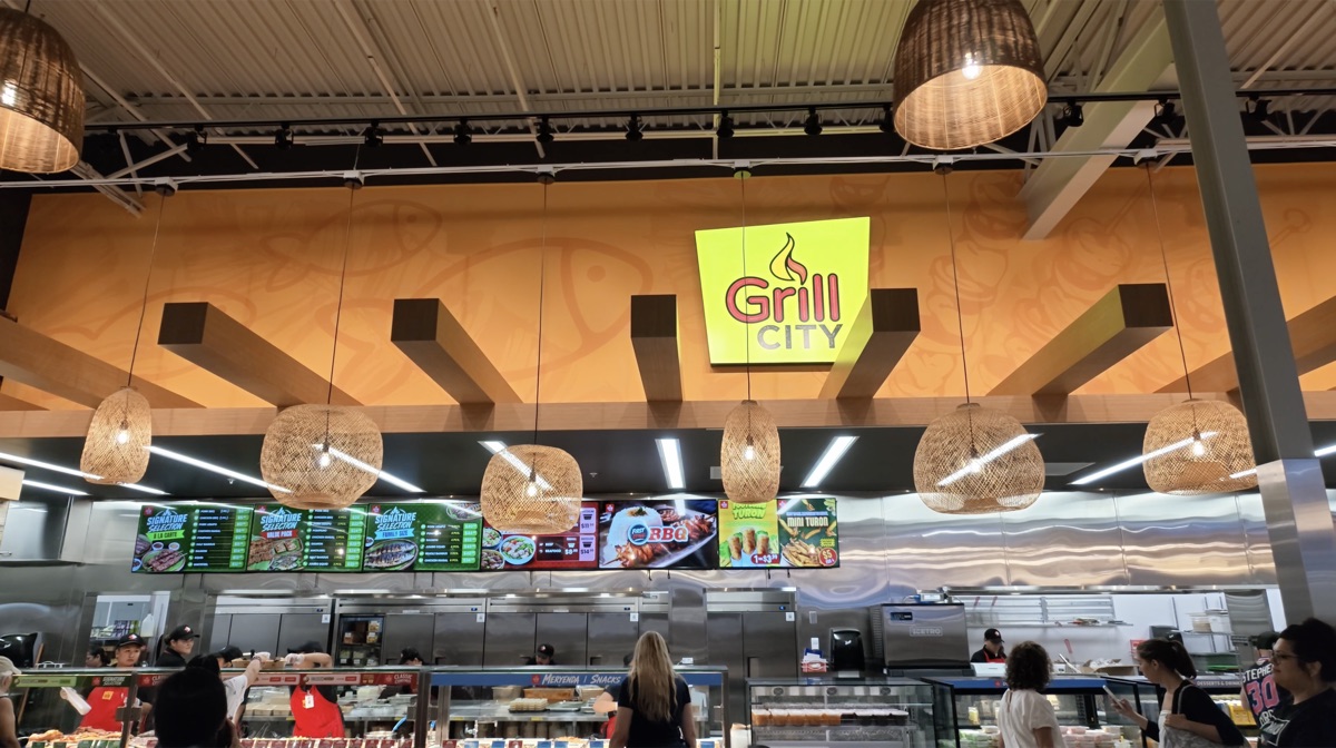 Grill City signage and menu boards at Seafood City Chandler food court