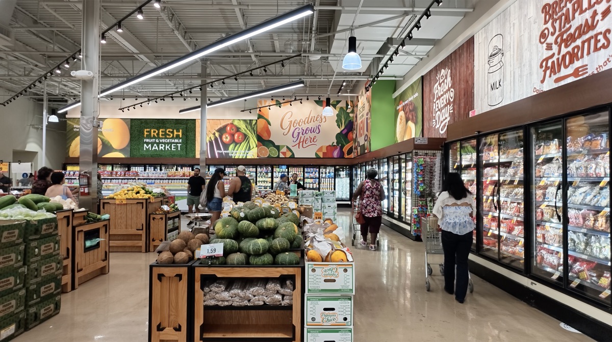 Grocery shelves inside Seafood City Chandler