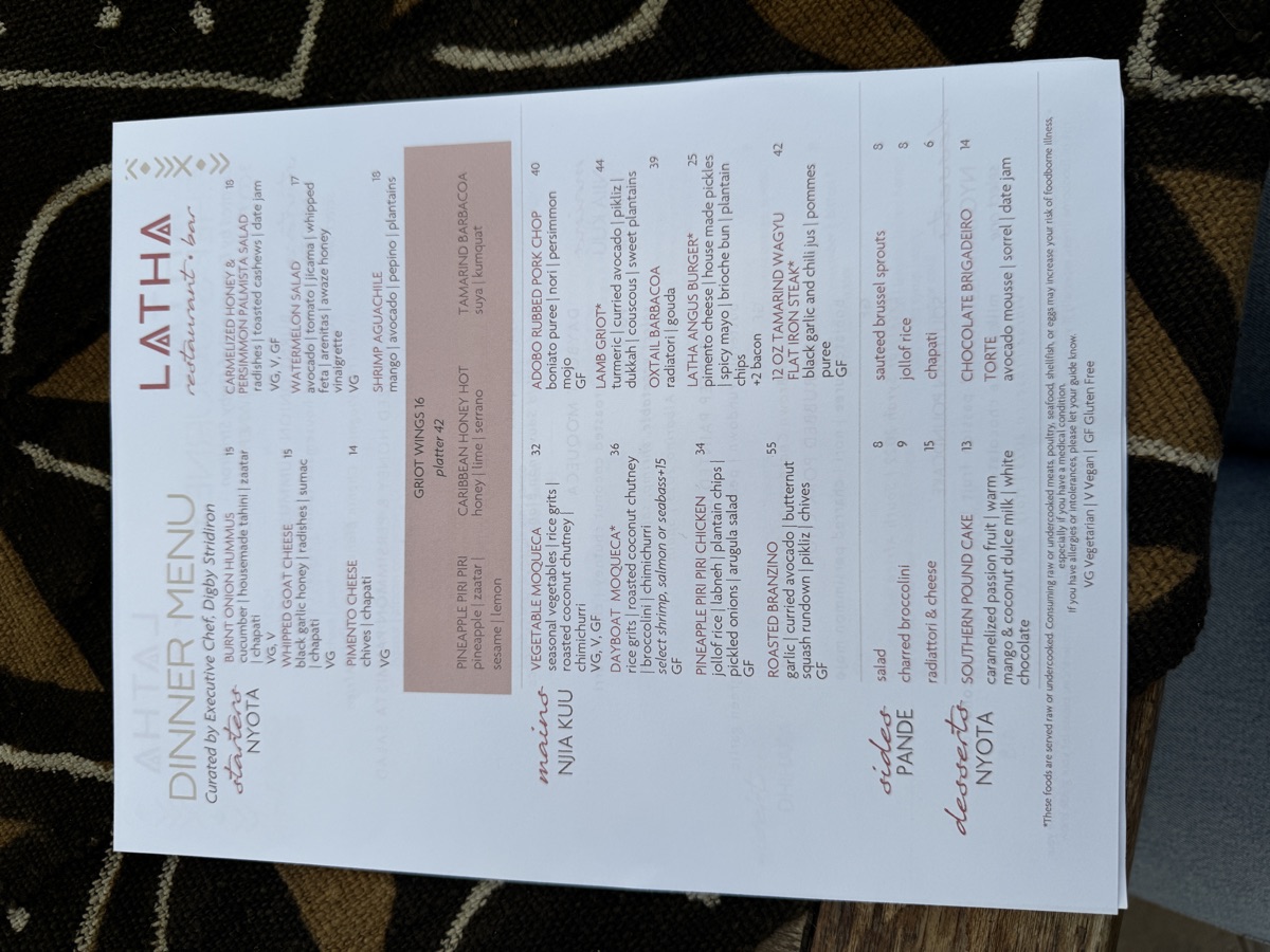 Latha dinner menu