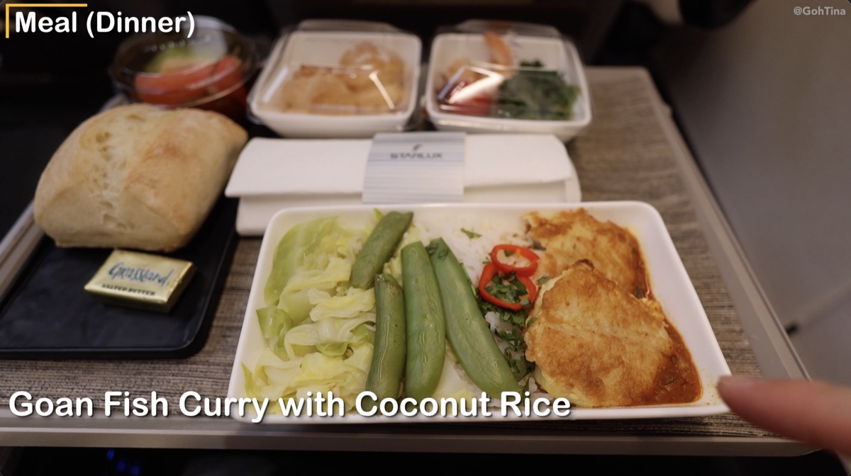Starlux premium economy Goan fish curry with coconut rice