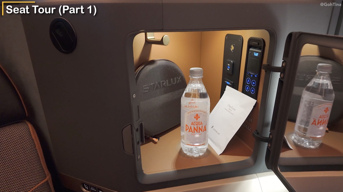 Storage compartment at the Starlux business class seat