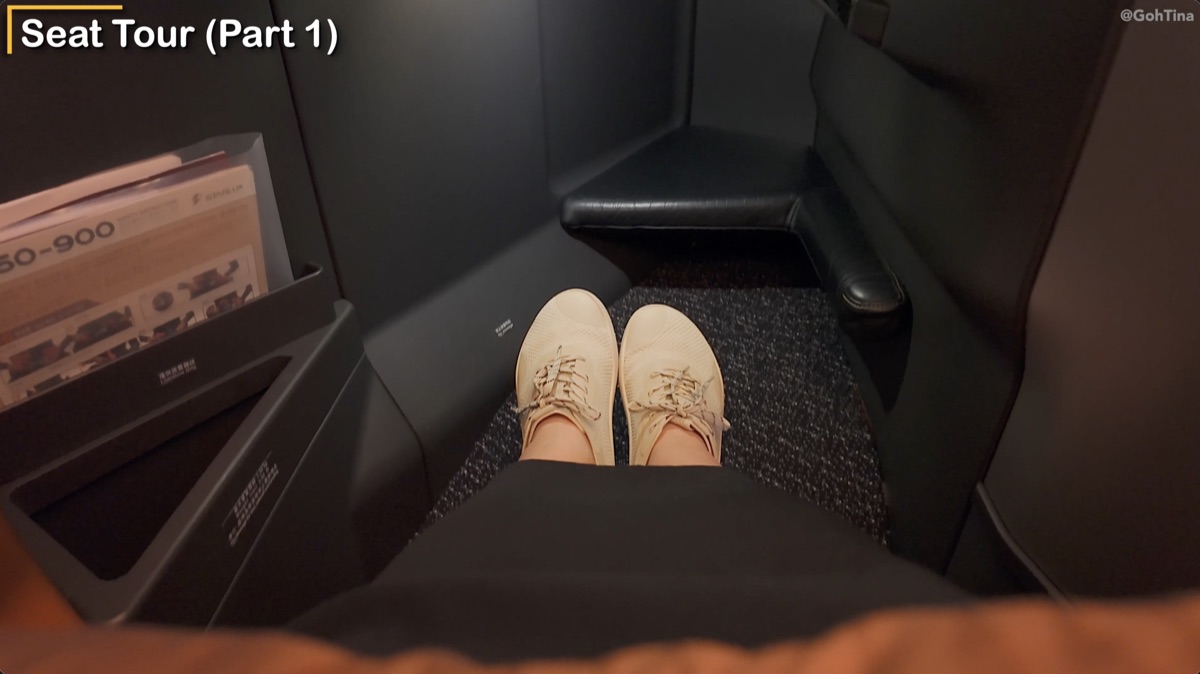 Legroom at the fully flat Starlux business class seat