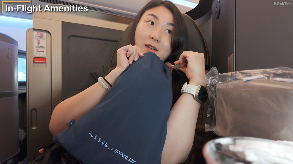 Navy Paul Smith pajamas in Starlux business class