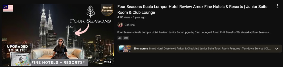 Our first Four Seasons Kuala Lumpur stay, using Amex Fine Hotels & Resorts