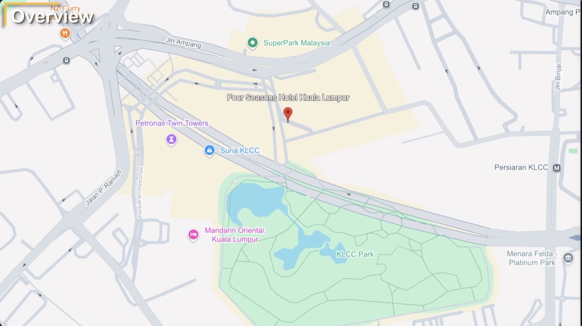 Map showing the Four Seasons Kuala Lumpur location near KLCC