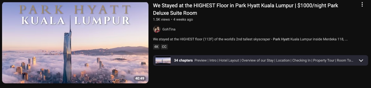 Park Hyatt Kuala Lumpur hotel review video