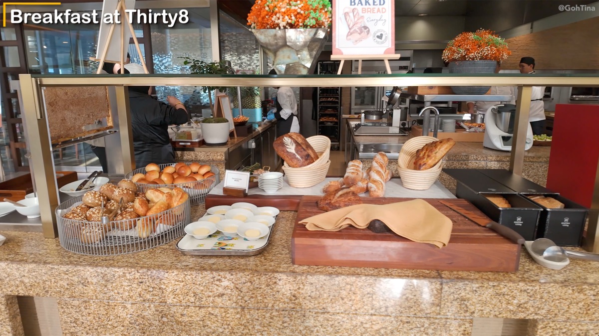 Fresh breads at the breakfast buffet