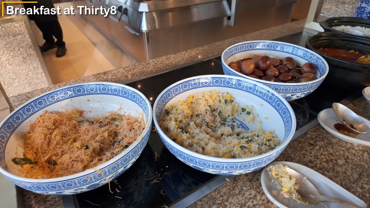 Fried rice and noodles at the breakfast buffet