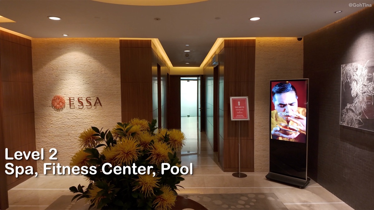 Level 2 spa, fitness center, and pool signage