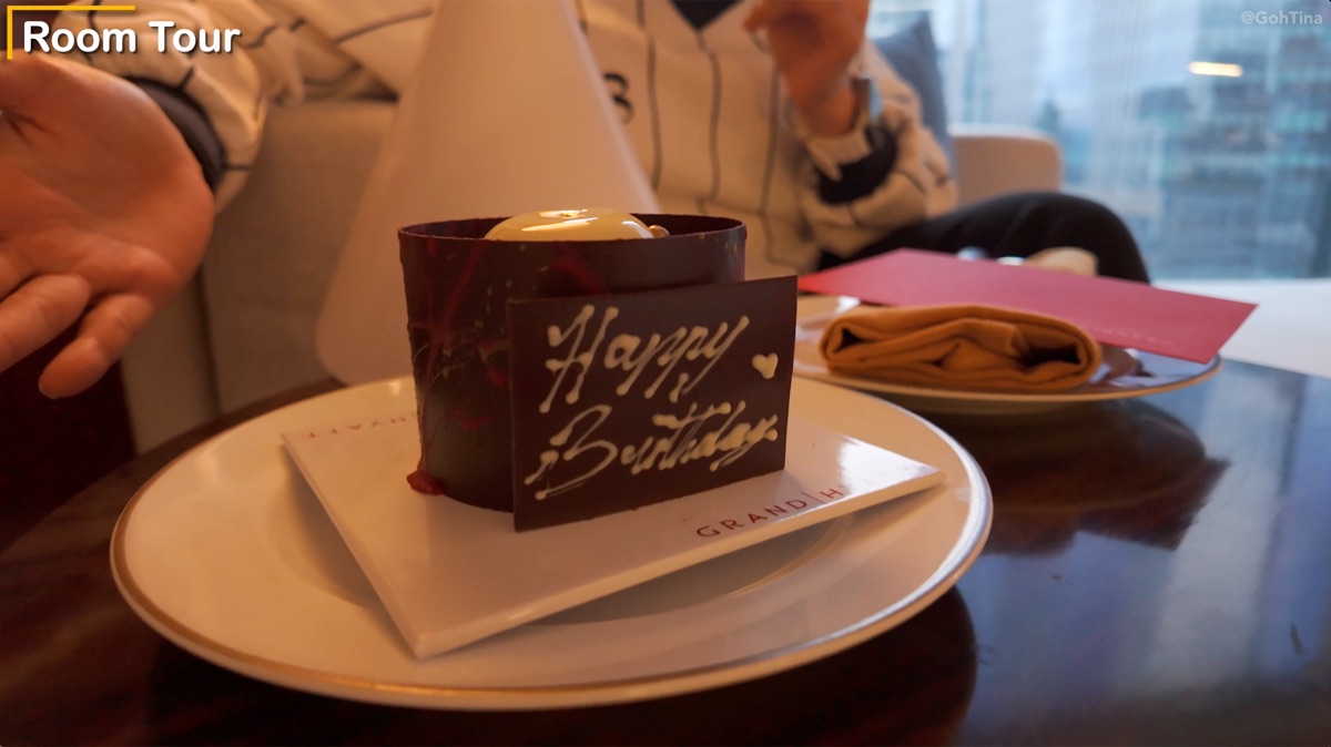 Complimentary birthday cake and welcome gift at Grand Hyatt Kuala Lumpur