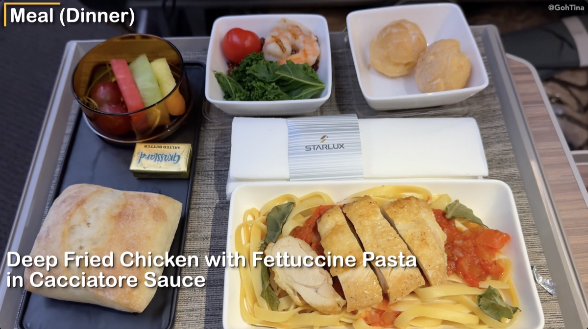 Starlux premium economy chicken fettuccine pasta meal