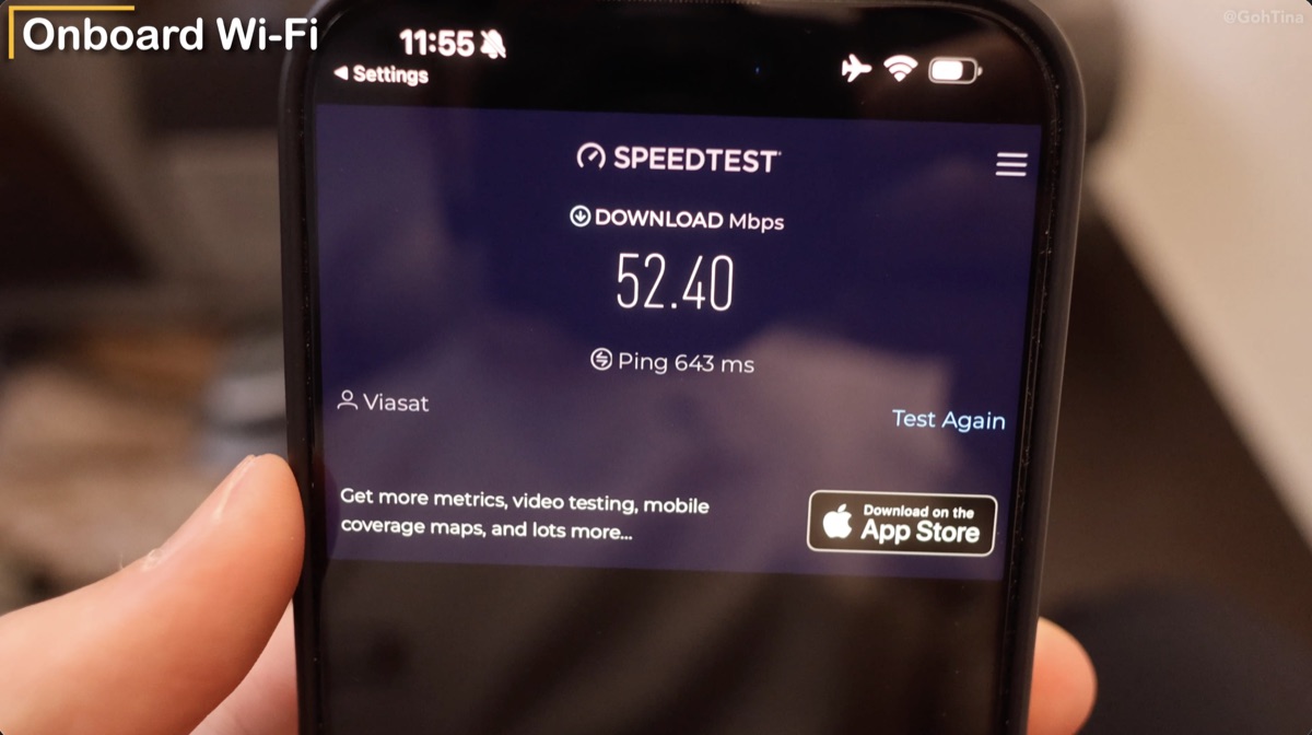 Starlux premium economy in-flight Wi-Fi speed test result