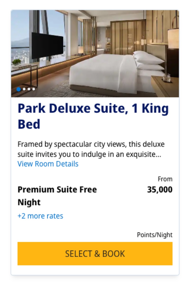 Park Deluxe Suite listed at 35,000 Hyatt points, the room we were upgraded into