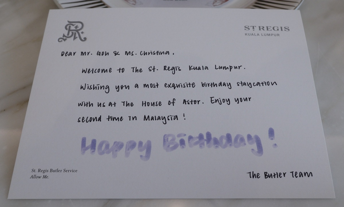 Birthday card from the St. Regis Butler Service team