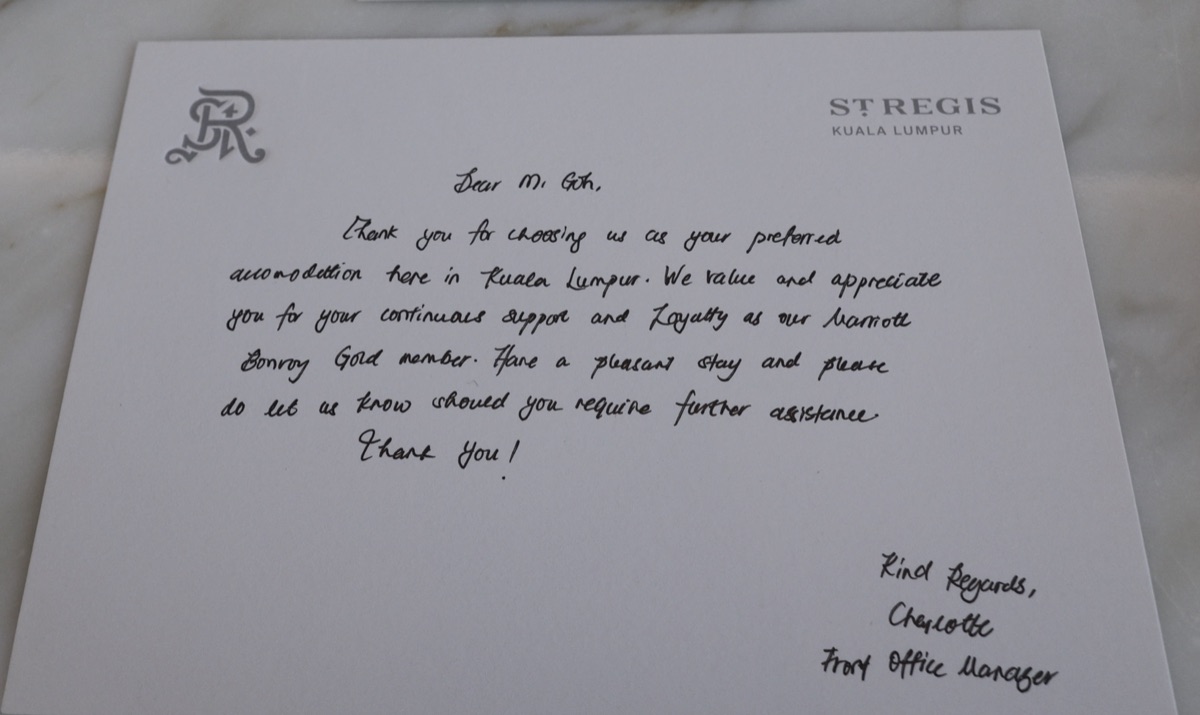 Welcome note from the front office manager