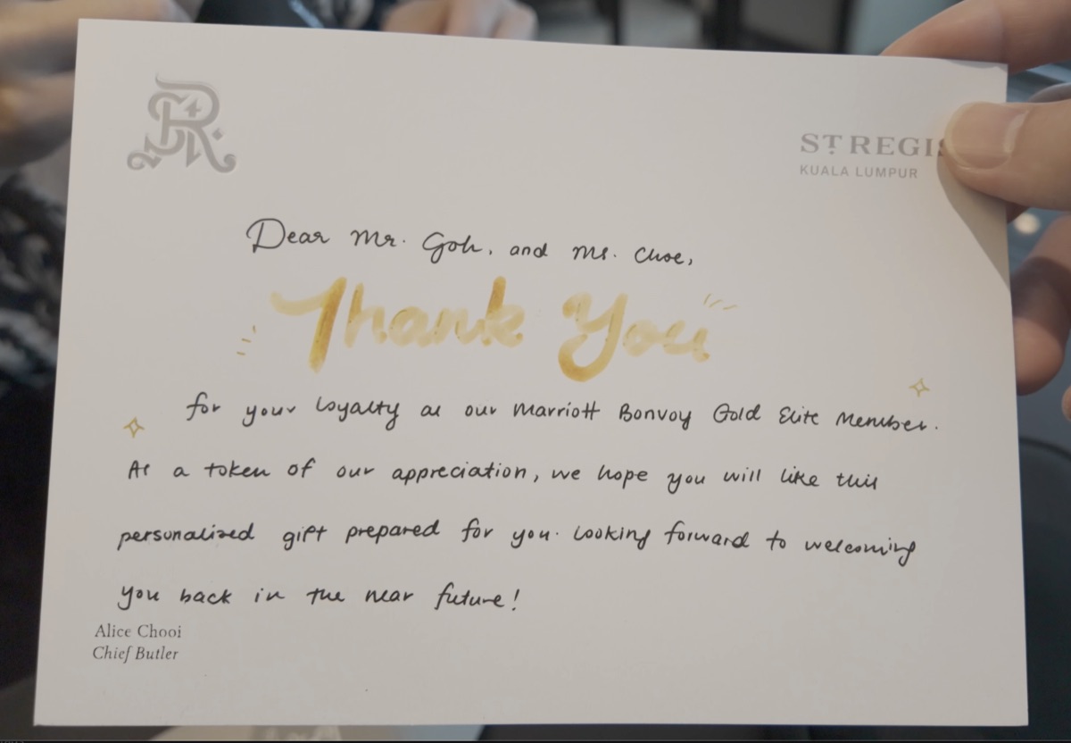 Thank-you card from the Chief Butler with a personalized gift