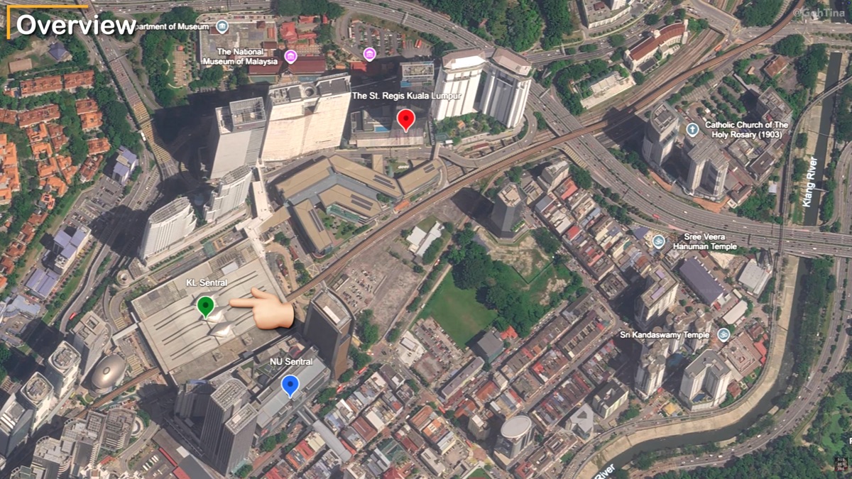 Map showing the St. Regis Kuala Lumpur location near KL Sentral