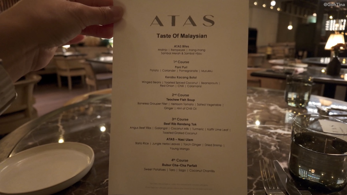 ATAS four-course dinner menu
