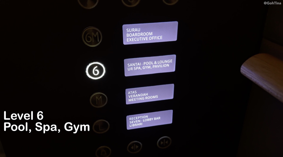 Elevator signage for Level 6 pool, spa, and gym