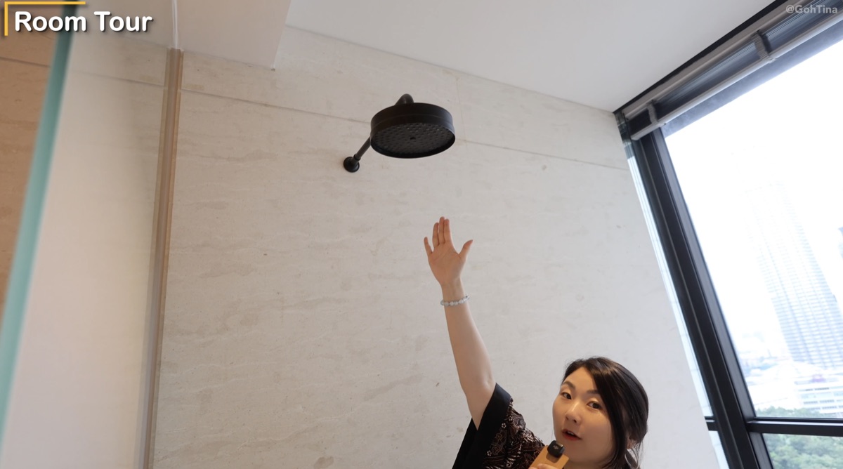 Waterfall shower head in the bathroom